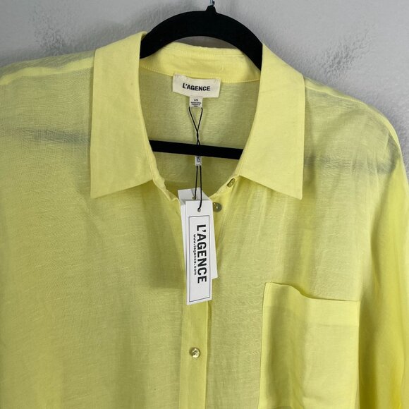 NEW L'Agence Large Talitha Tie Blouse Yellow Button Up Shirt Linen Blend Top - Picture 8 of 12
